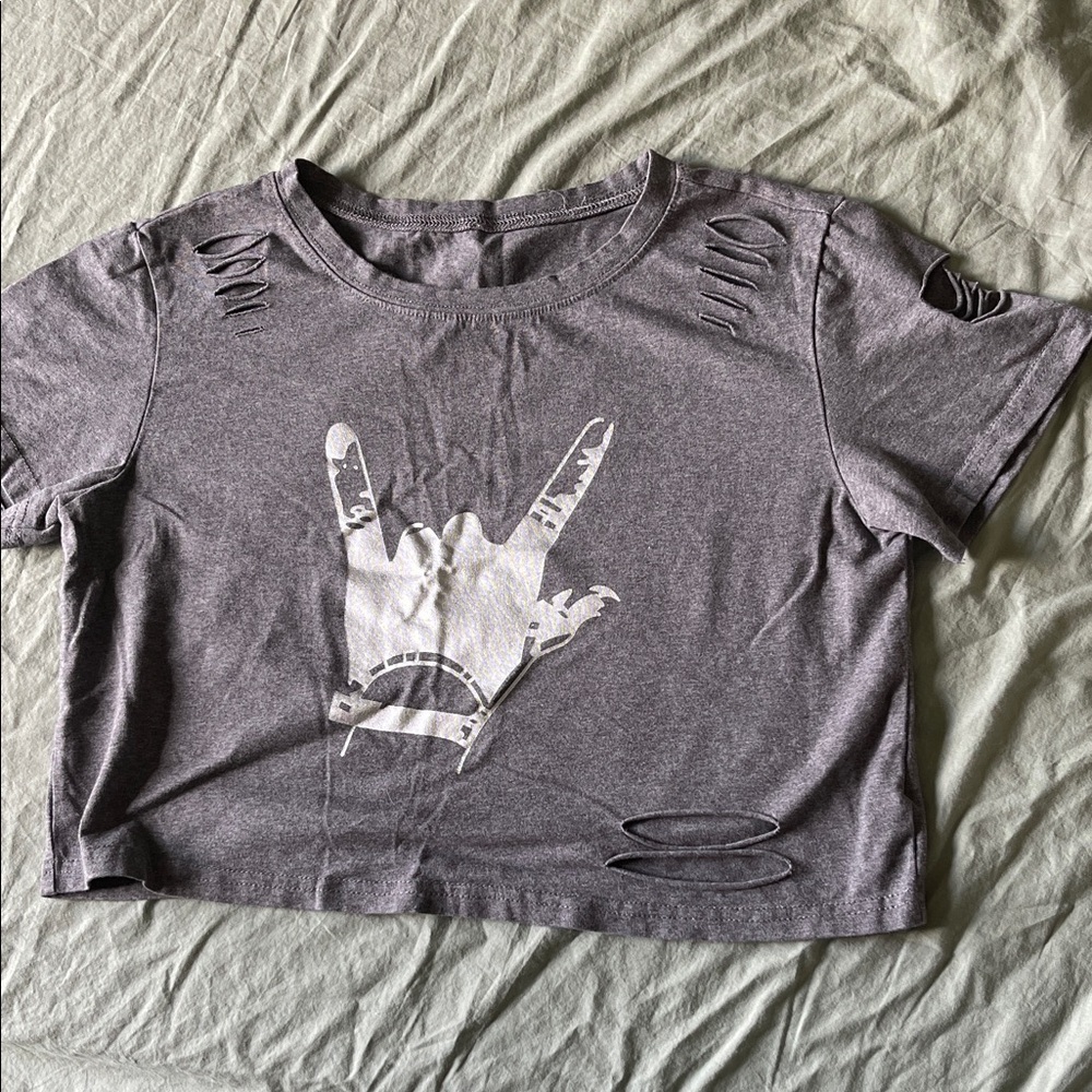 Gray Distressed Graphic Crop Top